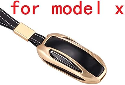 Royalfoxtm Luxury Aluminum 3 Buttons Smart Remote Key Case Fob Cover For Tesla Model Xwith Leather Key Strap Gold