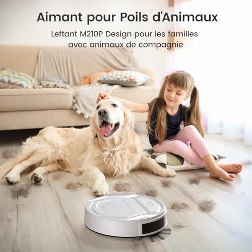 M210 Aspirateur Robot, Robot Aspirateur Autonomie Mince Silencieux, Connecté avec WiFi/Alexa/App, 3 Modes d'aspirations, Programmable, Idéal pour Les Poils d'animaux Tapis Sols Durs, Blanc
