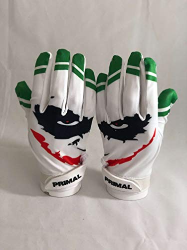 Primal Gloves Smiley Joker Football Receiver Gloves (White, X-Large)