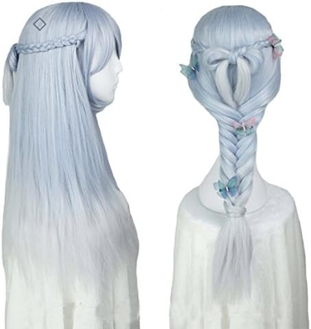 Women Girls Long Harajuku Light Blue Mixed White Lolita Cosplay Wig Super Natural Club Halloween Costume Party Daily Hair with Wig Cap (Blue Ombre White)