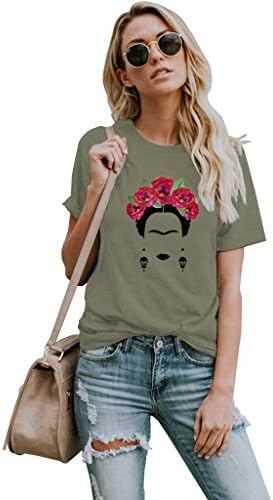 VVTS Womens Frida Kahlo Mexican Personalized Artist Short Sleeve T Shirt Round Neck Tees