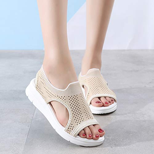 Slip On Walking Shoes,ONLY TOP Women's Mesh Breathable Sandals Lace-Up Running Open Toe Sneakers Beige