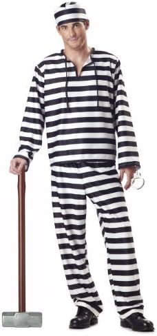 Mens Jailbird Large Fancy Dress Costume Prisoner Inmate Adult Outfit by Mega Fancy Dress