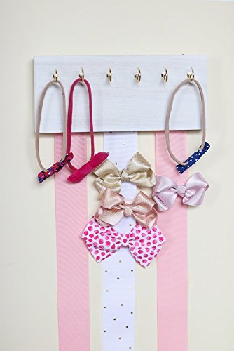 image for Wood Decor with Love White Wood Ribbon Bow Organizer & Headband Holder