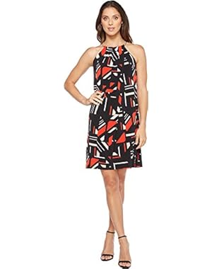 Womens Printed Halter Dress with Chain Neck