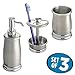 mDesign Stainless Steel Bath Accessory Set, Soap Dispenser Pump, Toothbrush Holder, Tumbler - 3 Pieces, Brushed/Chrome