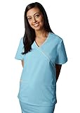 Adar Universal Mock Wrap Contrast Trim Scrub Top - 608 - Powder Blue/Peach - XL