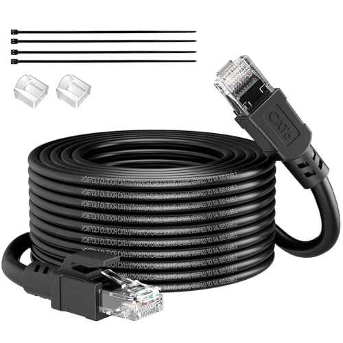 VOIETOLT Outdoor Cat 6 LAN Kabel 75meter, Außen Wasserdicht Direct Burial LLDPE UV Mantel - 24AWG 10Gbps Hochgeschwindigkeits Gigabit Ethernet Netzwer