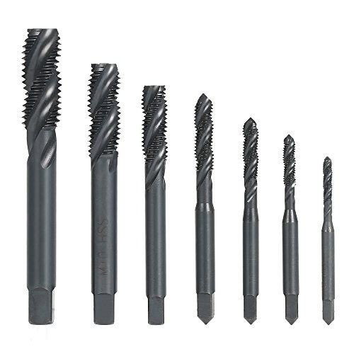 KKmoon 7PCS M3-M12 HSS Nitriding Coated Metric Spiral Flute Taps Machine & Manual Screw Thread Tap Set for Metal Wood Plastic Tapping