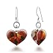 925 Sterling Silver Hand Blown Venetian Murano Glass Wild Flower Heart Dangle Earrings