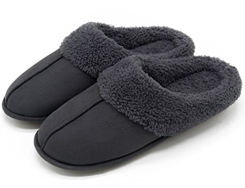 HomeTop Men's & Women’s Micro Suede Plush Fleece Lined Slip On Memory Foam Indoor Clog House Slippers (Men / Dark Gray, 13-14 D(M) US)