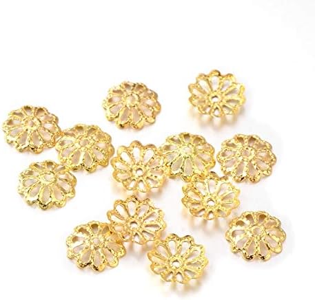 Gold Filigree Metal Daisy Flower Bead Caps for Jewelry Making (10mm)