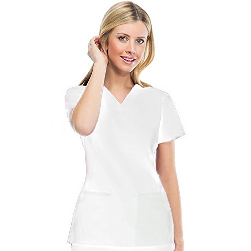 Bordova Quality Scrub Sets: Slim Fit Medical Uniforms for Women and Men,White,X-Small