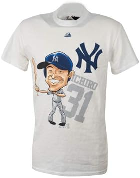 Amazon Majestic マジェスティック ニューヨーク ヤンキース イチロー カリカチュア イラスト Tシャツ ホワイト S 並行輸入品 Majestic マジェスティック Tシャツ カットソー