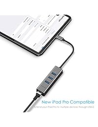 lention USB C a 3 port USB 3,0 Hub con Gigabit Ethernet adaptador de red para Apple MacBook 12, 2016 2017 Macbook pro 13 15, Chromebook, Windows PC, tipo C notebooks   Ultra Slim, Gris espacial