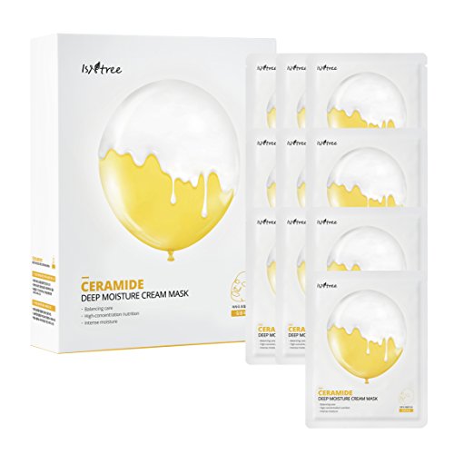 ISNTREE Ceramide Deep Moisture Cream Face Mask Sheet - Ceramide, Peptides, Amino Acids - Skin Brightening, Balancing, Deep Nourishing & Moisturizing - Korean Face Sheet Mask Skin Care - 10 PCS