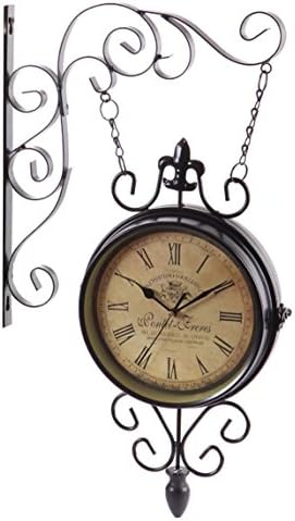 HMKEMAO Classic Vintage Nostalgia Double Sided Roman Numerals Hanging Clock Home Decoration Quiet Iron Art Wall Clocks