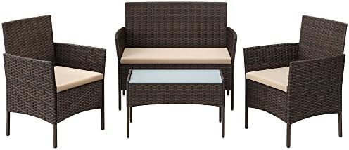Set di Mobili da Giardino in Polyrattan, Salotto da Giardino, Mobili in Stile Rattan PE, per Patio Balcone Cortile, Marrone e Talpa GGF004K05