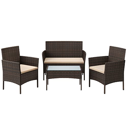 Set di Mobili da Giardino in Polyrattan, Salotto da Giardino, Mobili in Stile Rattan PE, per Patio Balcone Cortile, Marrone e Talpa GGF004K05