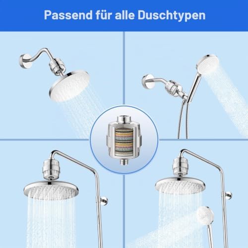 Shower Filter,Duschfilter gegenr,Duschfilter mit Vitamin C für hartes Wasser,Duschkopffilter mit austauschbarer Kartusche zum Entfernen von Chlor und Schwermetallen(NHX003CP-TZ)