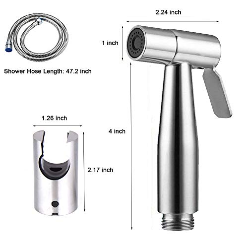 Hltd Hand Held Bidet Toilet Sprayer Kit Stainless Steel Cloth Diaper Sprayer Shattaf Bathroom Handheld Shower Nozzle Head Set with 49-inch Hose and Bracket Holder