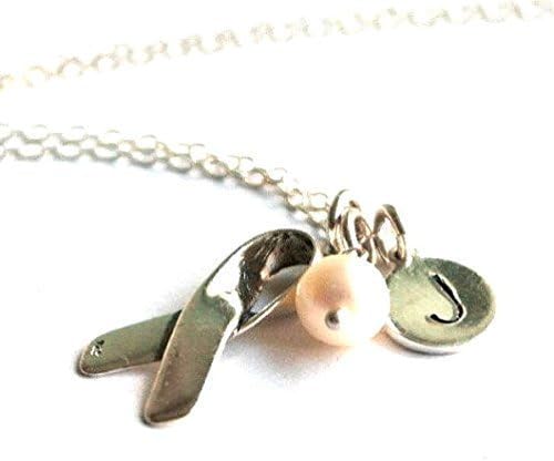 Breast Cancer awareness Personalized Hand Stamped Sterling Silver Initial Charm Necklace