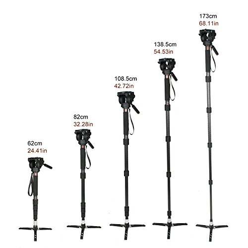 Camera Monopod Kit, Cayer CT35DV 68 inch Carbon Fiber Video Monopod Leg and K3 Fluid Head with Removable Tripod Base for DSLR and Video Camera Camcorders,Plus 1 Extra Quick Release Plate,Carrying Bag