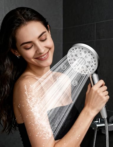 FEELSO Hard Water Filter Shower Head, 15 Stage Shower Filter, 5+2 Spray Modes High Pressure Shower Heads and 1.5M Hose, Universal Handheld Filtered Shower Head for Remove Residual Chlorine - Silver