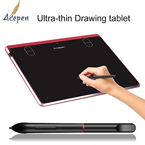 Acepen Ap604 6Ã—4 In4mm Electronic Drawing Tablet Pad, Graphics Tablet, OSU Tablets with Battery-Free Stylus for PC Mac Computer (Red)