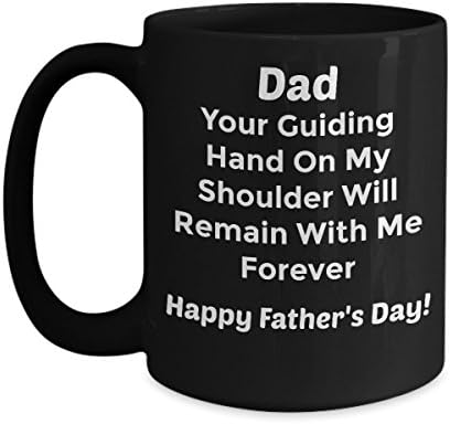 Abba eShop Mugs- "Dad Guiding Hand" Unique Cool Custom Coffee Tea Cup - Black Ceramic Mug With Handle - 11oz or large 15 ounce Size Printed on Both Sides - Happy Fathers Day Gift For Dad
