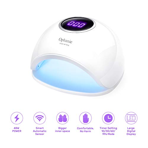 LED UV Nail Lamp, Ophanie 48W Nail Polish Lamp with 4 Timer Setting Auto Sensor for Gel Nails at Home and Salon