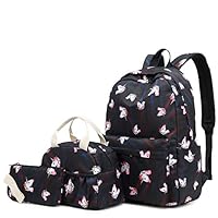 H HIKKER-LINK Unicorn School Backpack Set Bookbag&Lunch Bag&Pencil Case Black