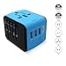 Jushoor International Travel Power Adapter with 3 USB & 1 Type C Output Port Charger, support worldwide AC 100-240V, Wall Outlet for UK, US, AU, Europe & Asia- Blue