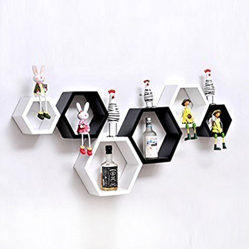 Credenza Hexagon Wall Shelf Set of 6 (Black & White)
