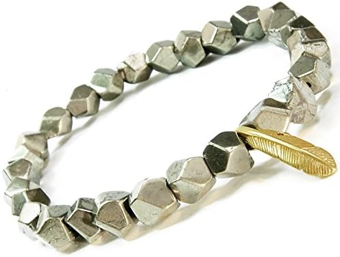 ONE ION Freedom’s Pyrite Bracelet - 6mm Premium Pyrite and Brass Feather Pendant