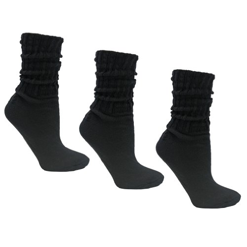 Luxury Divas Black All Cotton 3 Pack Heavy Slouch Socks