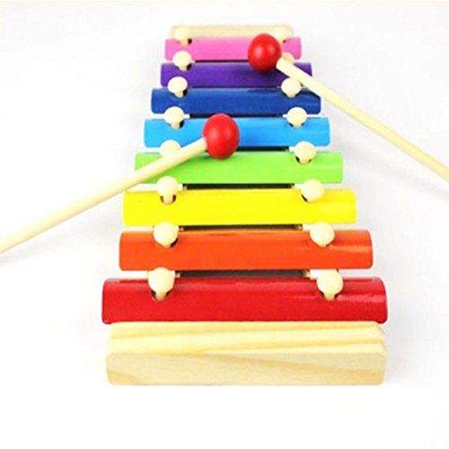 XCSSKG 8 Key Notes Wooden Colorful Hand Knock Piano Glockenspiel Xylophone with Two Mallets Musical Instrument Educational Toy for Kids