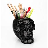 Mikayoo Skull Pen Holder - Makeup Brush Holder & Storage Box for Office Desk or Dressing Table - Green Plant Flower Pot & Halloween Skull (Black)