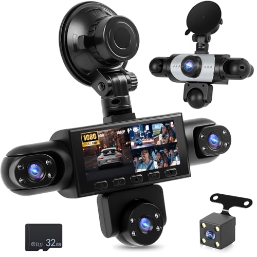 NHOPEEW 5 Canales 360° Dashcam de cámara, grabadora de conducción Delantera 1080P, grabación en Bucle, Monitor de Aparcamiento 24 Horas, detección de Movimiento, visión Nocturna