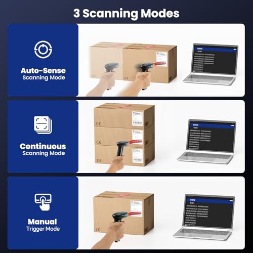 Eyoyo Wireless Barcode Scanner: 2.4G Wireless & USB Wired Connection, Ergonomic Handheld Barcode Scanner Reader for 2D/1D QR Codes, Automatic Fast and Accurate Scanning on Phone, Laptop, Tablet