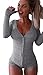 Moxeay V-Neck One Piece Bodysuit Long Sleeve Bodycon Rompers (Small, Gray)