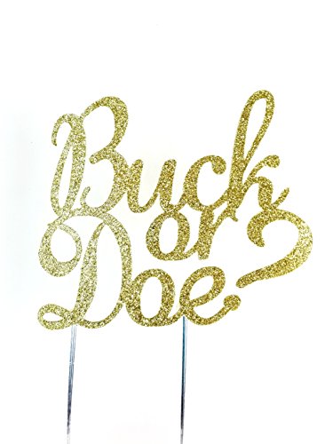 CMS Design Studio Handmade Gender Reveal Cake Topper Decoration - Buck or Doe - Double Sided Gold Glitter Stock