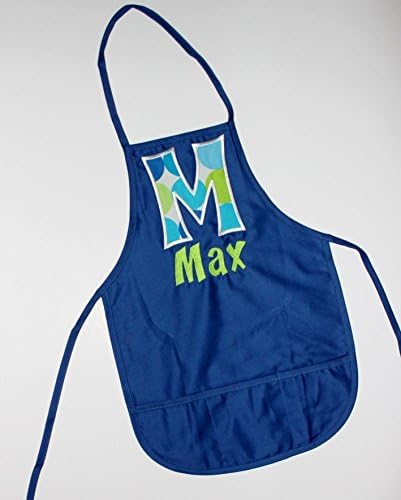 Child Size Blue Apron with Name and Initial, Kids Apron, Toddler Apron