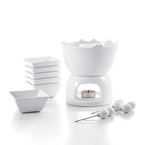 Malacasa Fondue Pot Set Two-layer Porcelain Tealight Chocolate Fondue with Dipping Bowls and Forks for 6, Cheese Fondue… 8 Malacasa Fondue Pot Set Two-layer Porcelain Tealight Chocolate Fondue with Dipping Bowls and Forks for 6, Cheese Fondue… - Image 9