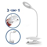 UnicornTech TL-15 Clip Desk Lamp [2-IN-1 Stand on Own / Clip Everywhere] Touch LED USB Rechargeable Dimmable Portable Lightweight Table Reading Study Bedside Light Lamp (Power Adapter for Free Gift)