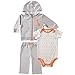 Yoga Sprout Unisex Baby Cotton Hoodie, Bodysuit or Tee Top, and Pant, Gray/Orange, 18-24 Months (24M)