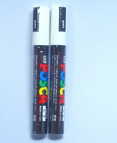Uni Posca Paint Marker PC-5M White, 2 pens per Pack (Japan Import) [Komainu-Dou Original Pakage]