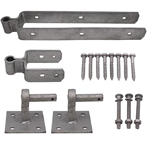 Field Gate Hinge Set Double Strap Hook On Plate Pattern | Hot Dip Galvanised | 18 Inch / 450mm