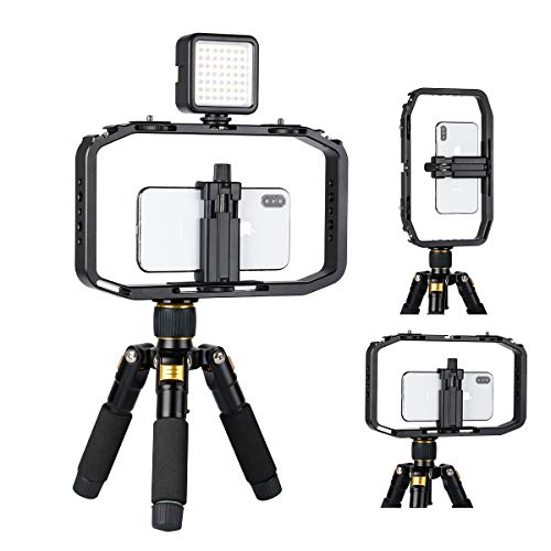 Aluminum Metal DSLR Video Rig Cage - Universal Handheld Smartphone Vlog Stabilizer with Cold Shoe Mounts Compatible with iPhone GoPro 7/6/5/4 Sony A6400 Canon Nikon Cameras Mobile Phones - Thumbnail 3