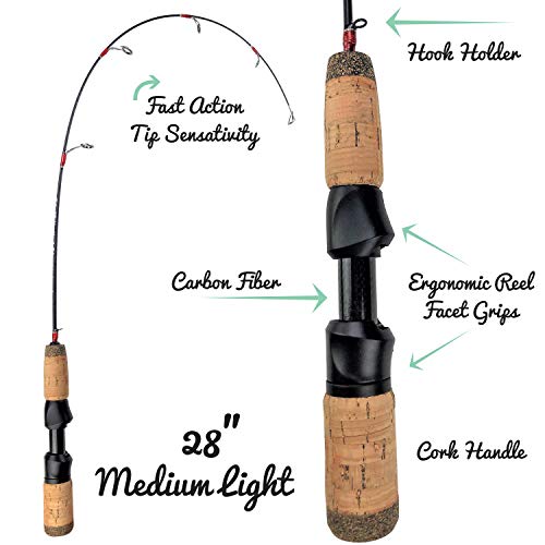 Tailored Tackle Ice Fishing Rod Reel Combo 28 in. Medium Light Fast Action Multi-Species Walleye Perch Panfish Bluegill Crappie - Thumbnail 2
